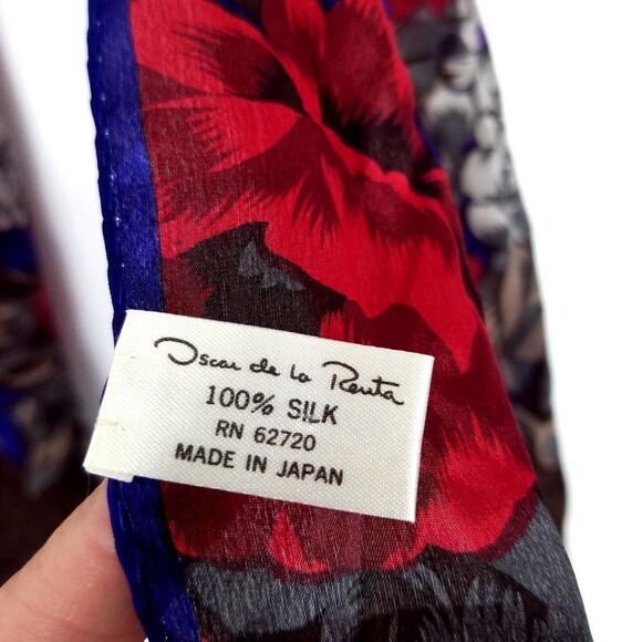 Oscar de la Renta 100% Silk Oblong Rectangular Long Floral Plaid Scarf - Picture 5 of 5